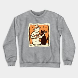 Guy plays guitar for a cat Crewneck Sweatshirt